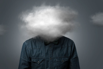 man's body with cloud instead of head