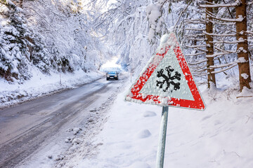 winter road hazard sign